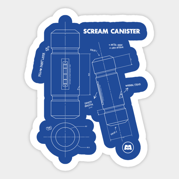 Scream Canister Blue print Monsters Inc Sticker TeePublic
